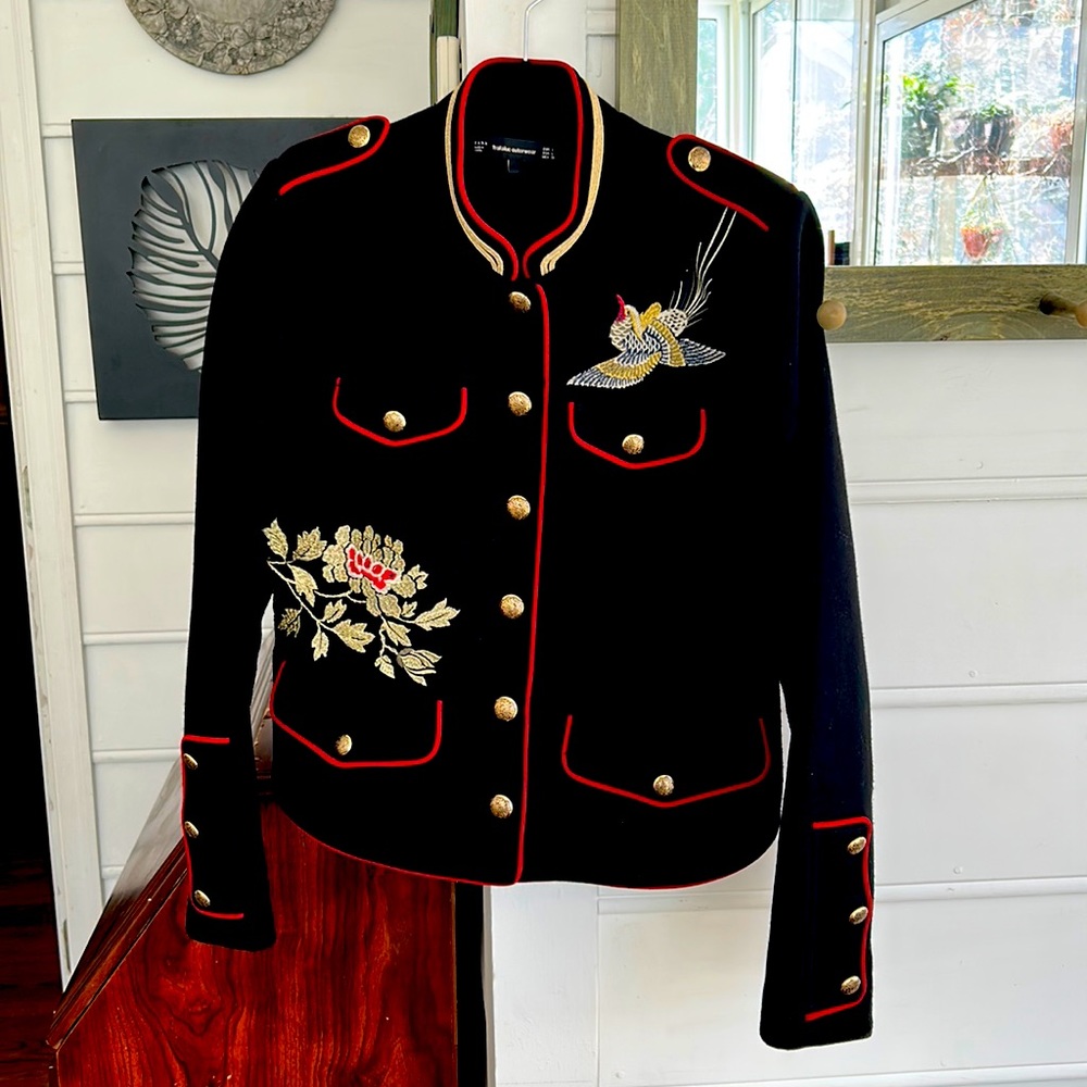 Zara Embroidered Jacket, Black with Red piping
